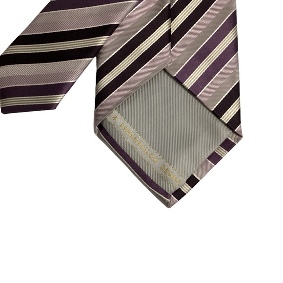 Ermenegildo Zegna Lavender Purple Cream Diagonal Stripe Silk Tie Italy SHARP - Picture 4 of 6